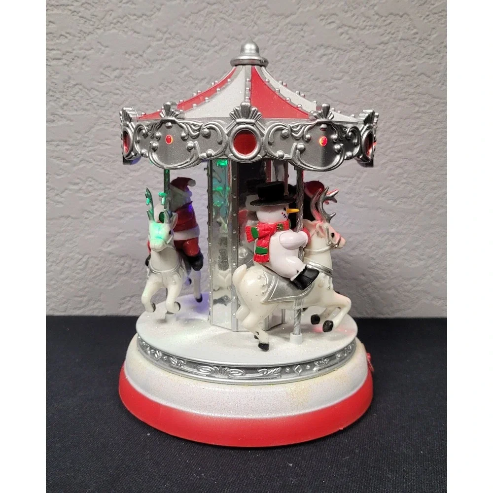 Pan Asian Creations Light Up Musical Christmas Merry Go Round Carousel Santa